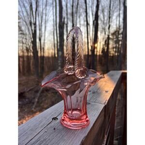 Vintage Pink Depression Glass Basket by Tiffin
